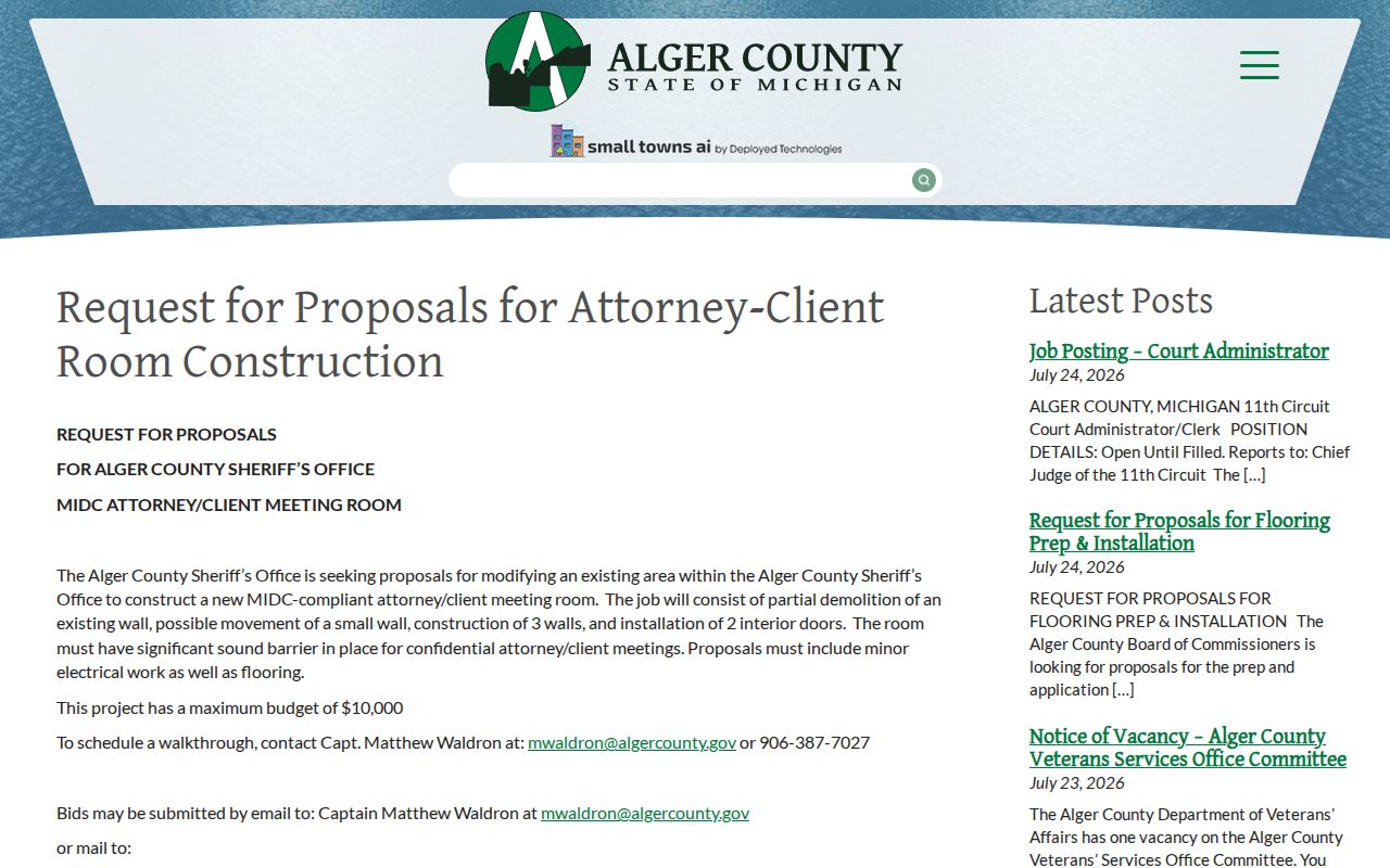 Alger County jail attorney room project connected to arrest and court access