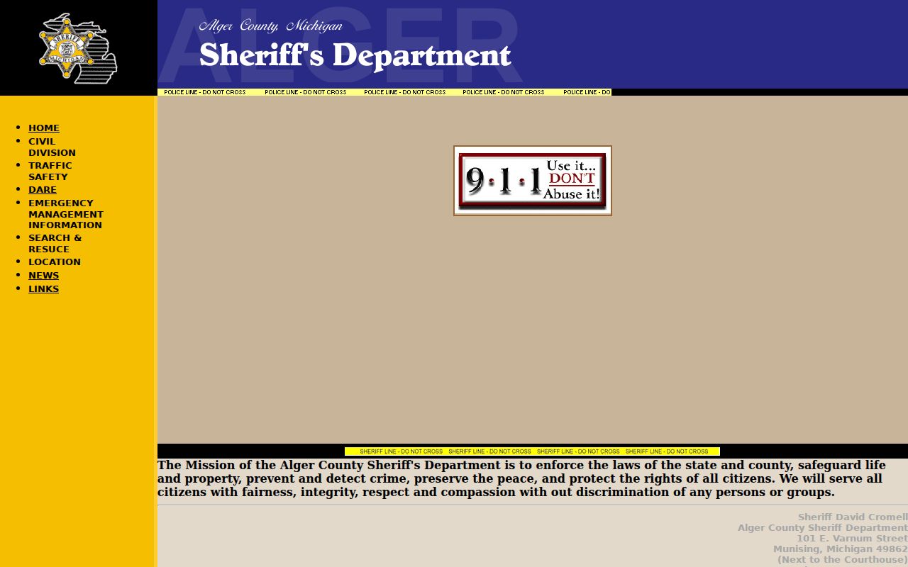 Alger County Sheriff page used to request arrest and booking records