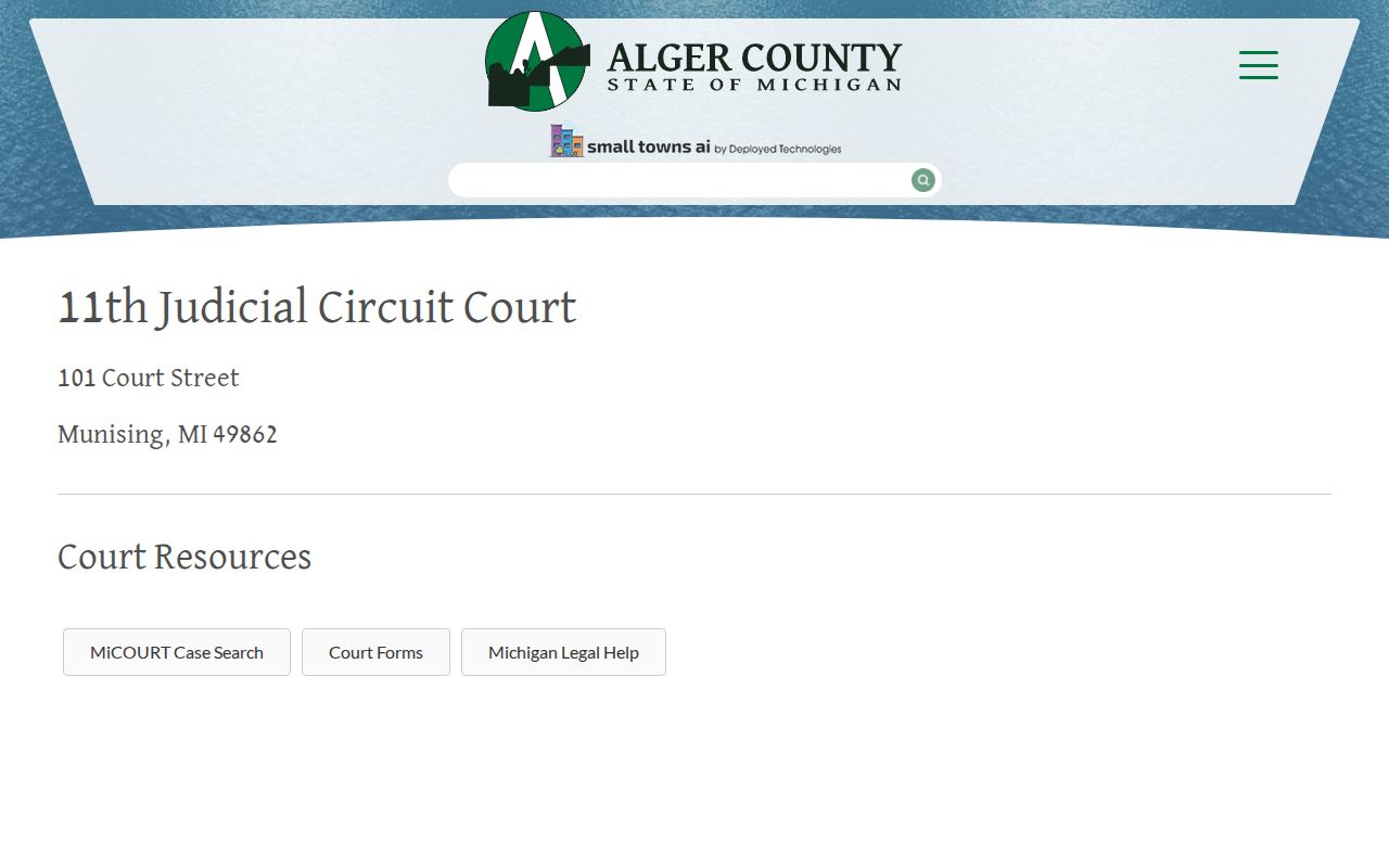 Alger County court case page for the 11th Judicial Circuit Court