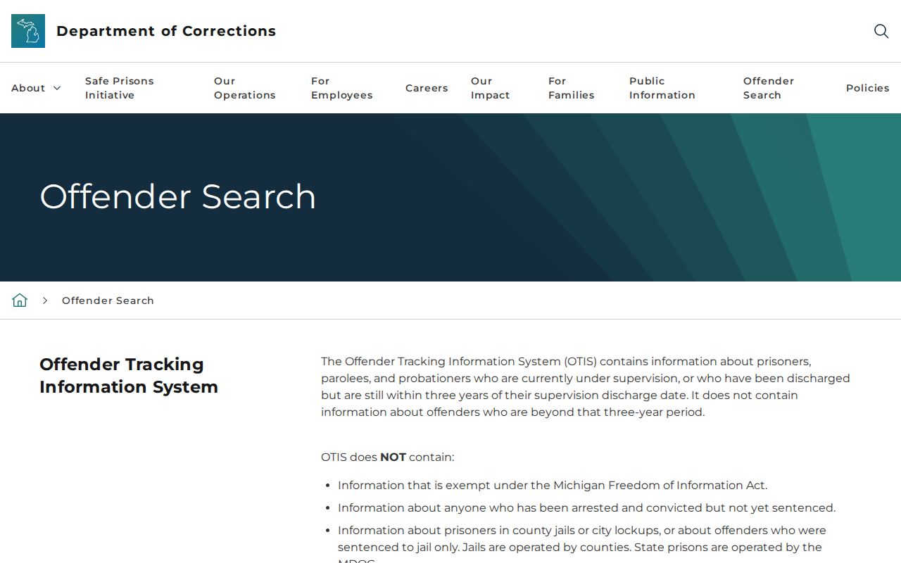 Alger County criminal custody records and OTIS scope notice