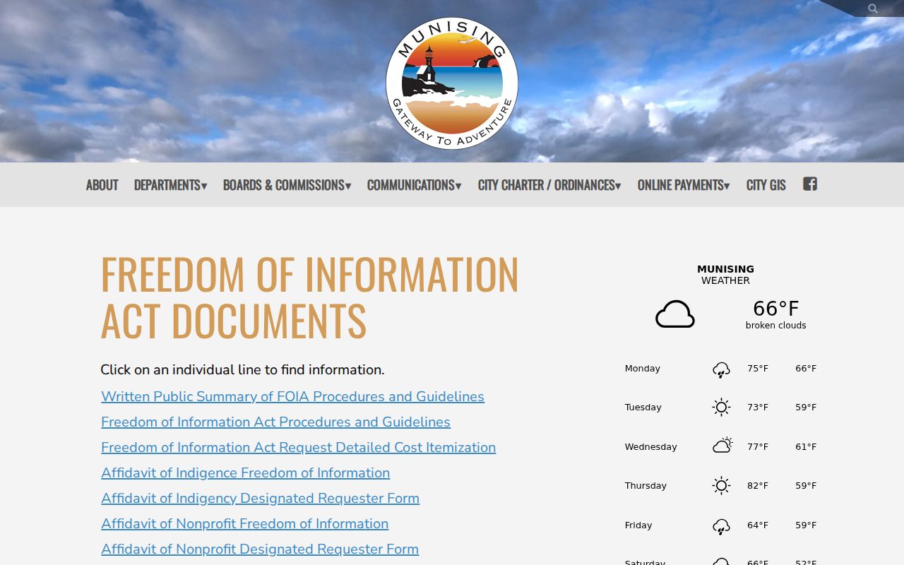 Munising police record request forms and FOIA appeal links
